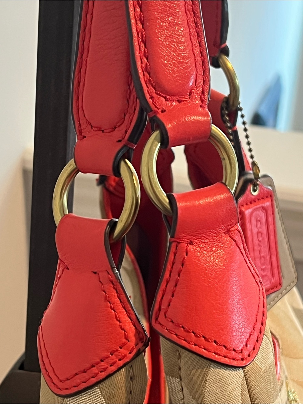 Coach Madison Op Art Maggie Hobo Bag – Khaki/Coral - Picture 5 of 14
